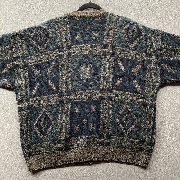 Vtg David Taylor Grandpa Cardigan Sweater Mens XL Blue Gray Geo Print Button Up - Picture 4 of 10